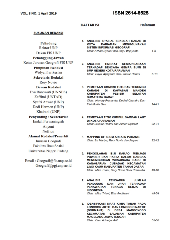 Analisis Spasial Sekolah Dasar Di Kota Pariaman Menggunakan Sistem Informasi Geografi Jurnal Geografi